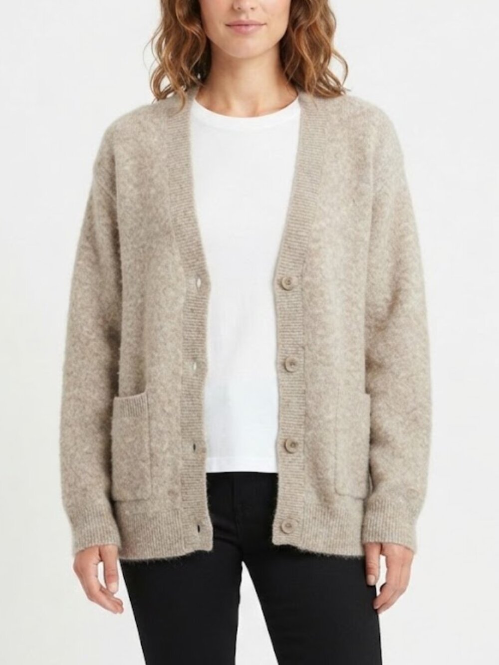 & Other Stories Stockholm Atelier RWS Wool Fuzzy Cardigan Beige Size M